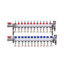 Set distribuitor 1" / 12 circuite cu conectori EK x 17 mm, robineti golire, aerisitoare automate si robineti cu olandez, Daver
