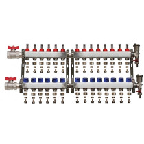 Set distribuitor 1" / 14 circuite cu conectori EK x 16 mm, robineti golire, aerisitoare automate si robineti cu olandez, Daver