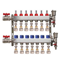 Set distribuitor 1" / 7 circuite cu conectori EK x 17 mm, robineti golire, aerisitoare automate si robineti cu olandez, Daver