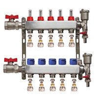 Set distribuitor 1" / 5 circuite cu conectori EK x 17 mm, robineti golire, aerisitoare automate si robineti cu olandez, Daver