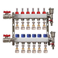 Set distribuitor 1" / 6 circuite cu conectori EK x 17 mm, robineti golire, aerisitoare automate si robineti cu olandez, Daver