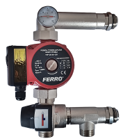 Grup de amestec cu pompa Ferro 25/4-130 cu 3 viteze si vana termostatica cu reglaj 20 - 43°C pentru incalzire in pardoseala de max. 150 mp